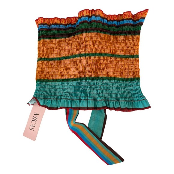 NWT Micas Top Pants Set Multicolored Stripes Knot Front Tube Top Wide Leg - Picture 5 of 11